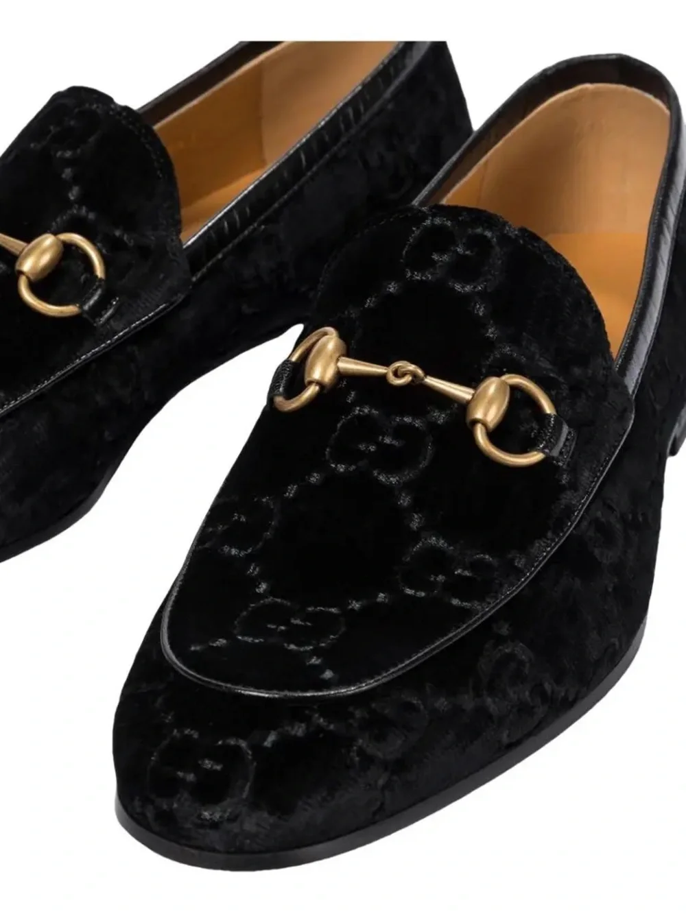 Men’s Gucci Black Velvet Horsebit Loafers with Gold Hardware Size 8 1/2